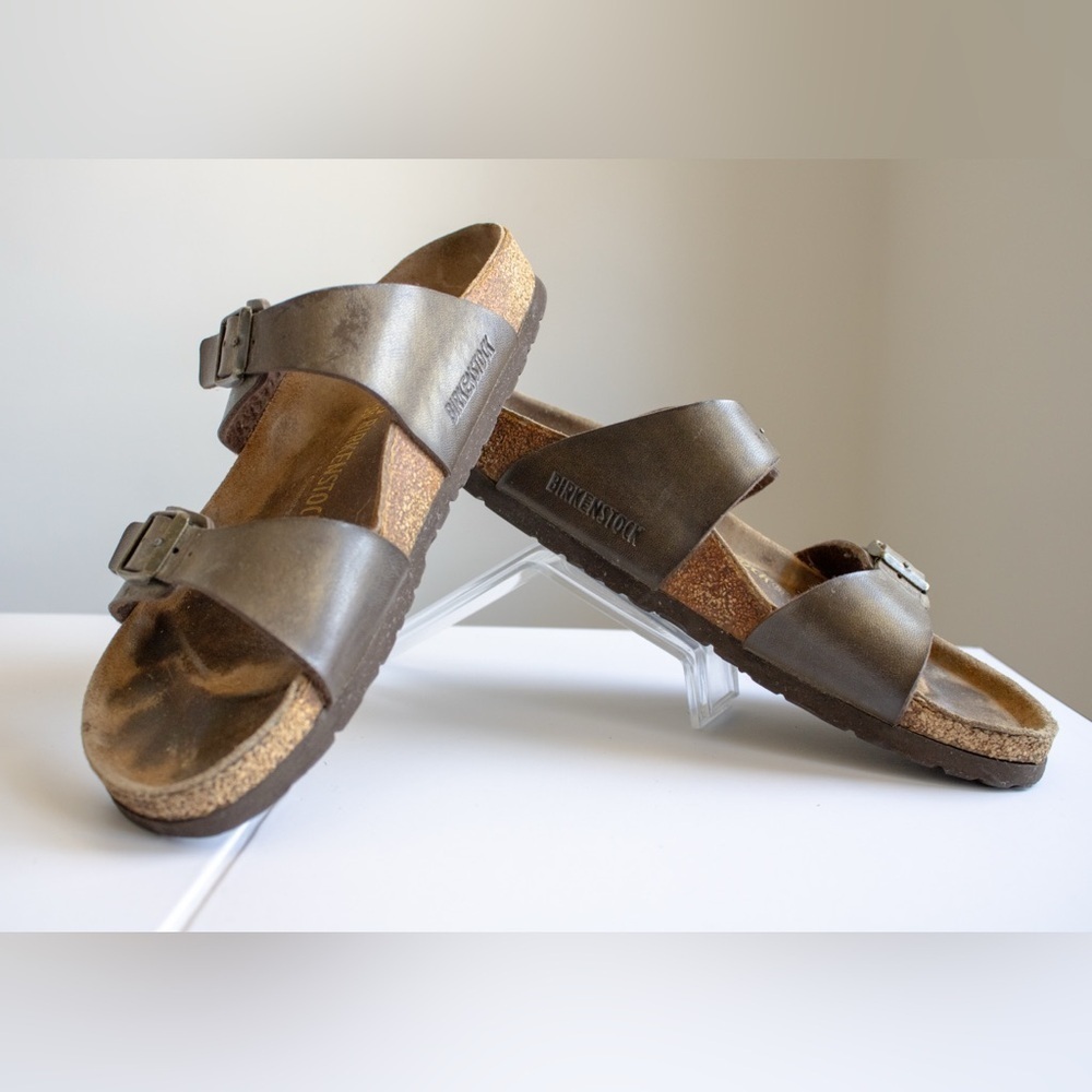 Birkenstock Arizona Oiled Leather Shimmer Brown Women’s Open-Toe Sandals Size 40 - Picture 8 of 13